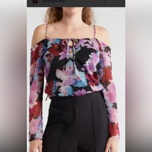 Topshop Floral Print Cold Shoulder Blouse   10